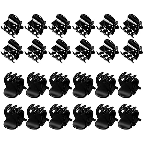 Rnitle Mini Hair Clips Plastic[24 Pieces],Hair Claws Pins Clamps for Girls and Women-Bright Black+Matte Black Cover