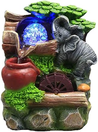 WAWLIVING Tabletop Fountain Indoor Small Rockery Desktop Mountain Cascading Waterfalls with Rolling Ball Waterwheel for Gift and Decoration
