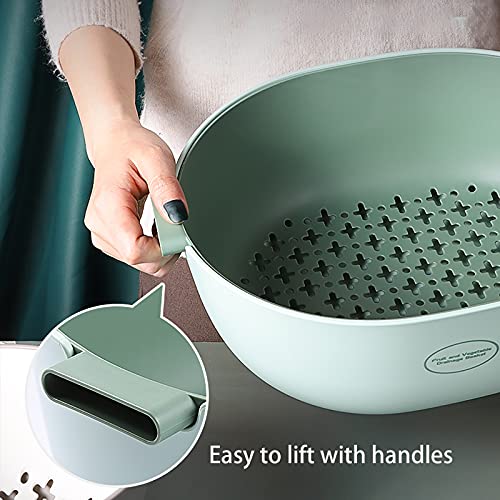 Cedilis 2 Pack 2-In-1 Kitchen Colander Bowl Set, 4.2 Quart Large Plastic Washing Bowl And Strainer, Detachable Pasta Drainer Basket For Fruits And Vegetables, Dual-Layer, Green And Grey #TOP3
