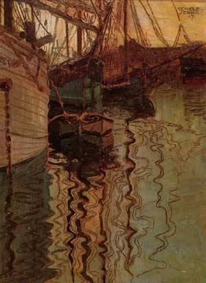 Peinture à l'huile Harbor de Trieste d'Egon Schiele pour décoration salon