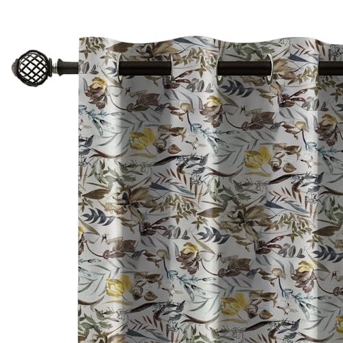Image of LINENWALAS Printed Blackout Curtains for 7.5 Feet Door | Set of 2 | Printed Drapes | Thermal Insulated, Room Darkening Panels with Grommet Hanging for Living Room (Brown Lush)