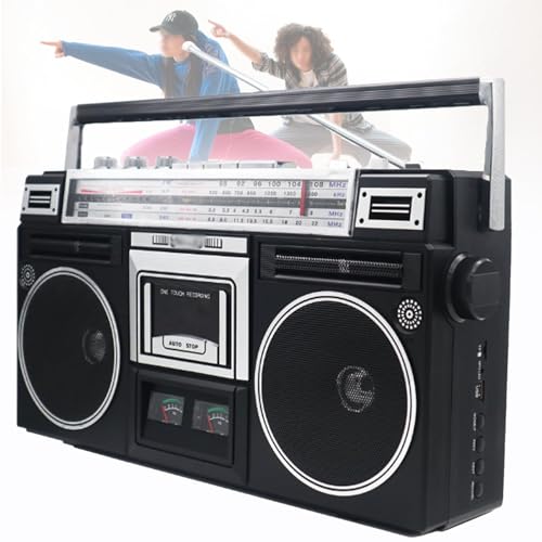 PPLDABNK Radiocasete PortáTil con Bluetooth Y 2 Altavoces, Grabadora USB, Distancia De TransmisióN De 10M, Estilo Retro De Los 80 para Fiestas En Casa,Black