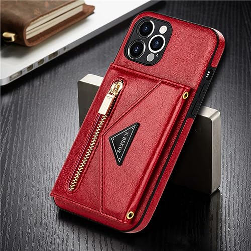 Coque portefeuille Samsung S21 FE rouge anti-perte avec lanière et fentes cartes