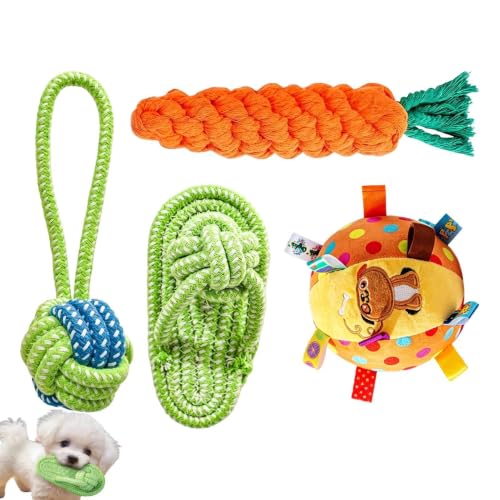 Zqkimzi Hunde Kauspielzeug 4er Set mit Quietschgeräusch & Glocke, interaktives Trainingsspielzeug für kleine & mittlere Hunde, gegen Langeweile & Zahnungsbeschwerden, für Wohnung & Garten-7