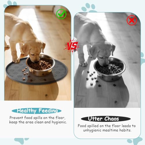 OSDUE Silicone Pet Feeding Mat, 2Pcs Non Slip Waterproof Dog Cat Food Mat with Raised Edge, Dog Water Bowl Placemats, Cat Feeding Mats for Food and Water Prevent Spill, Easy to Clean, 27 X 27 cm - Image 5