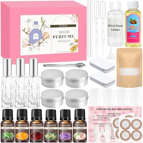 JUYRLE Parfüm Selber Machen Set, Solid Perfume Oil Making Kit, Kreative Bastelset Erwachsene DIY mit Ätherisches Öl, Mini Düfte mit Klein Sprühflasche, Als Geschenk für Damen/Kinder