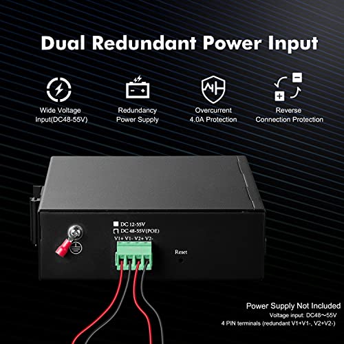 Image of MokerLink 8 Port PoE Gigabit Industrial DIN-Rail Ethernet Switch Managed, 2 SFP Ports, IEEE802.3af /at, 20Gbps Switching Capacity, Web Managed IP40 Network Switch (-40 to 185F)