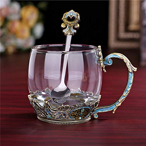 Tea Cup Coffee Mug Cups, Classical Glass Tea Cup, Unique Personalized Birthday Present Ideas for Women Grandma Mom Teachers Hot Beverages 12/13OZ,Pair-2