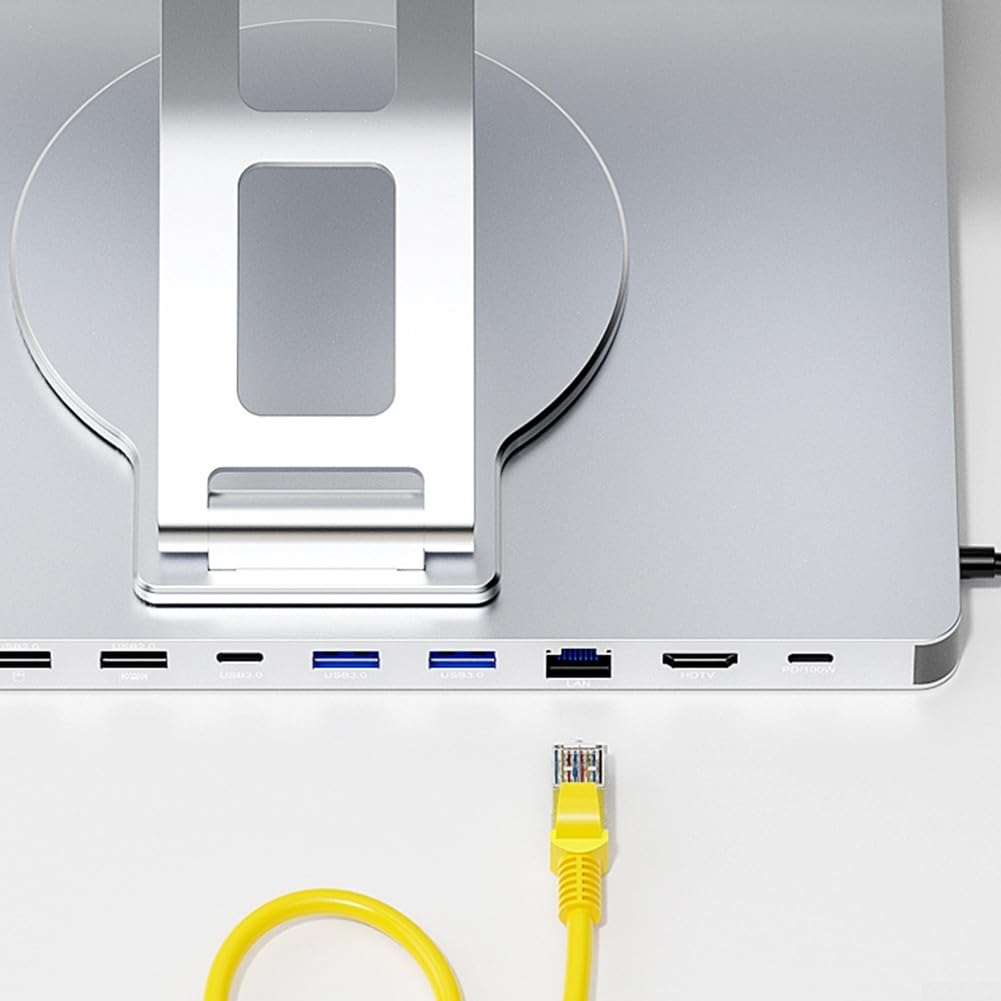 Aptop Estación de acoplamiento 4K 60Hz Puerto Gigabit 10 en 1 Hub USB 3.0 Diseño giratorio plegable Aleación de aluminio Plata Portátil Expansión Dock