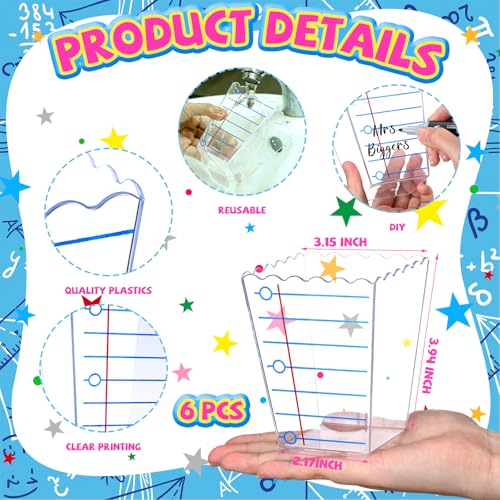 Image of Mimorou 6 Pcs Back to School Teacher Gift Box Container Notebook Pencil Composition Book Crayon Popcorn Candy Jar Containers Holders for First Day of School Party (Lined Style)
