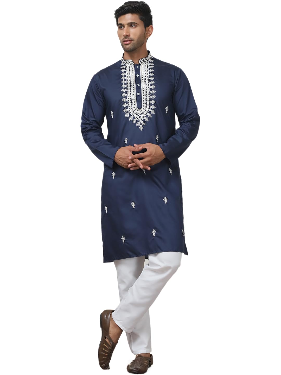 jompers Men's Collar Embroidered & Sequin Kurta With Pyjama.-picture-48