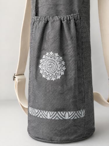 Image of O2 Yoga Mat Bag | Cotton Yoga Mat Carry Bag with Adjustable Double Straps | Yoga Mat Cover Bag for Women & Men | Fits 2mm-10mm Mats - Charcoal Mandala Block Print