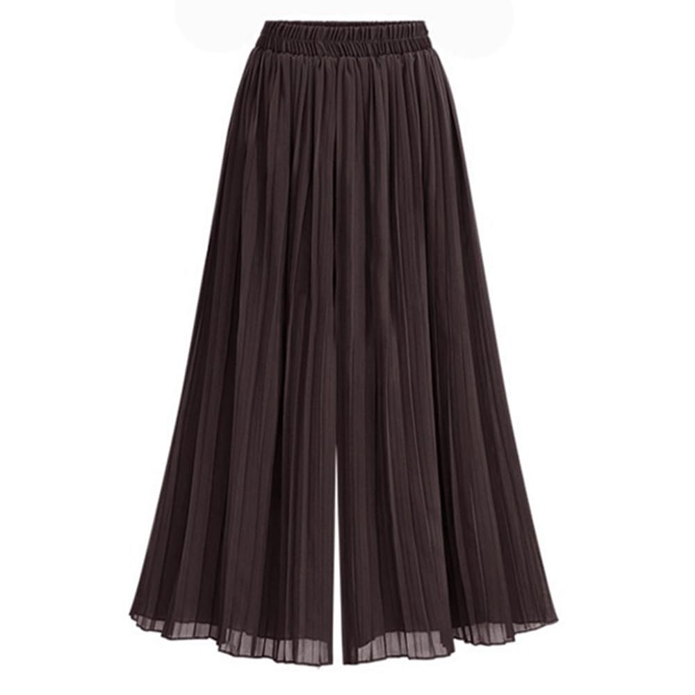 Womens 2024 Pleated Flowy Wide Leg Pants Elastic Waist A Line Chiffon Culottes