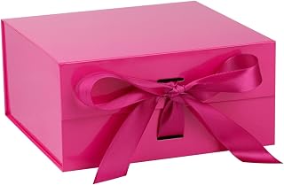 OEMVALATY Bright Pink Gift Box,10x10x5 Inches Gift Boxes with Lids for Presents with Magnetic Closure and Ribbon for Wedding,Storage,Birthday