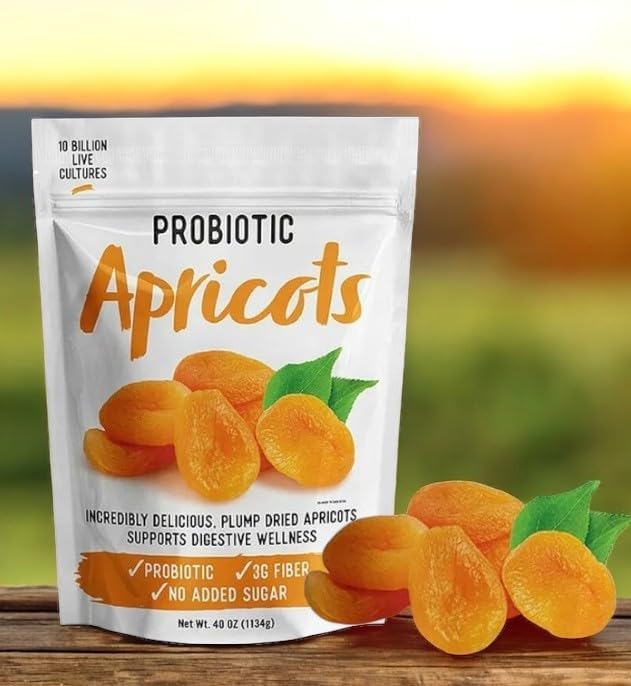 Probiotic Dried Apricots, No Added Sugar, Antioxidants & Fiber, Gut-Friendly Snack, 40 oz Resealable Bag