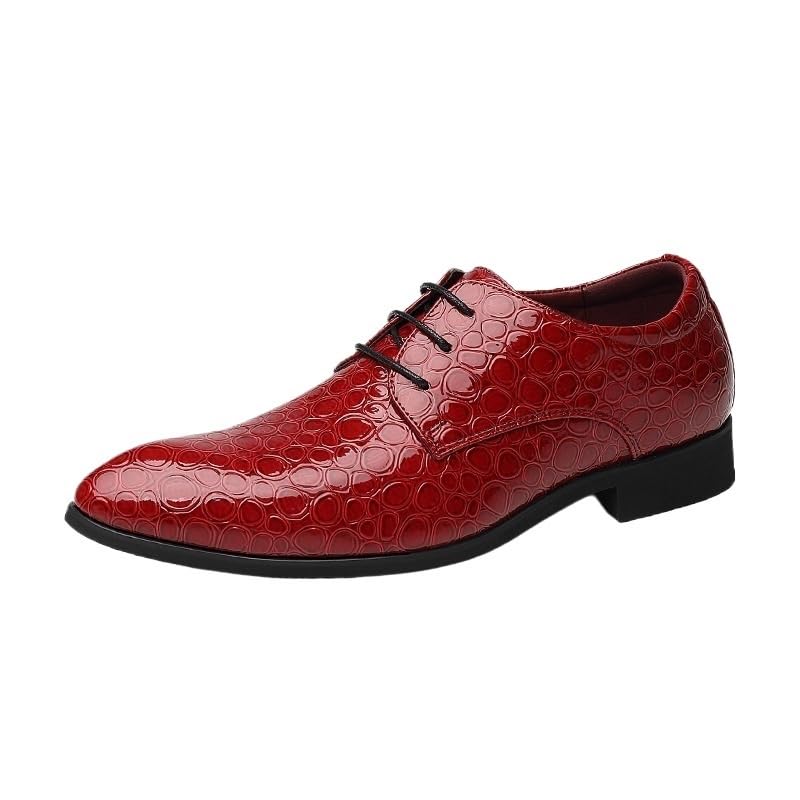 Mens Classic Formal Oxford Lace Up Wedding Pointed Toe Dress Shoes PU Leather Stone Pattern Shoes Rubber Sole Anti-Slip Block Heel Business