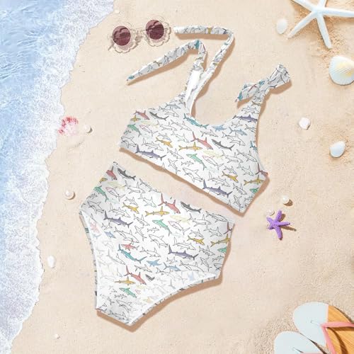 Drawing Sharks Girls Two Piece Tankini Swimsuits Summer Bathing Suit Beach Swimwear Set2