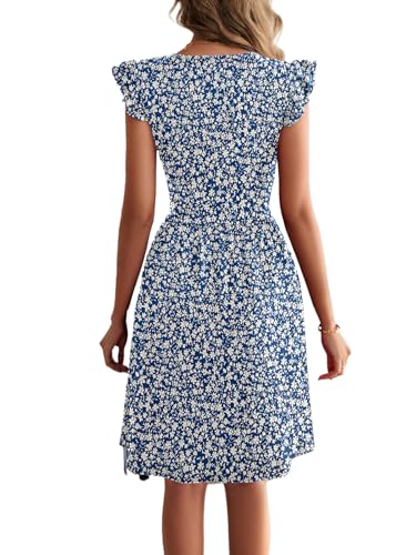 Image of HELYO Women's Summer Dresses Cute V Neck Ruffle Sleeve Cocktail Short Work Casual Dress with Pockets 648