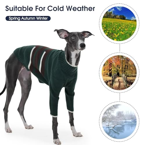 IECOii Windhund Pullover mit Kapuze,Hundepullover,Warmer Italienischer Greyhound Mantel,Whippet Rollkragen Strickpullover,Thermo Hundekleidung,Schlafanzug für Kaltes Wetter,Grün,XS