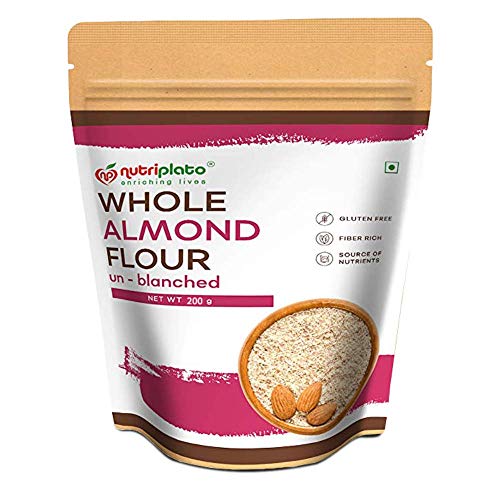 Image of Nutriplato-enriching lives Unblanched Almond Flour Vegan | Crushed Badam [Keto-Friendly, Naturally Protein-Rich, Unblanched (with Skin) Almond Fine Powder] Pouch, 200 g
