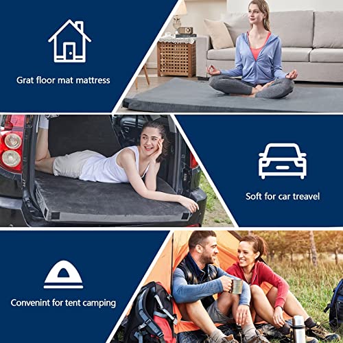 Image of CYMULA Memory Foam Camping Mattress Pad, Sleeping Mat, Portable Roll Up Mattress for Adults, Camping Bed Pads for Sleepover, Car Bed with Travel Bag