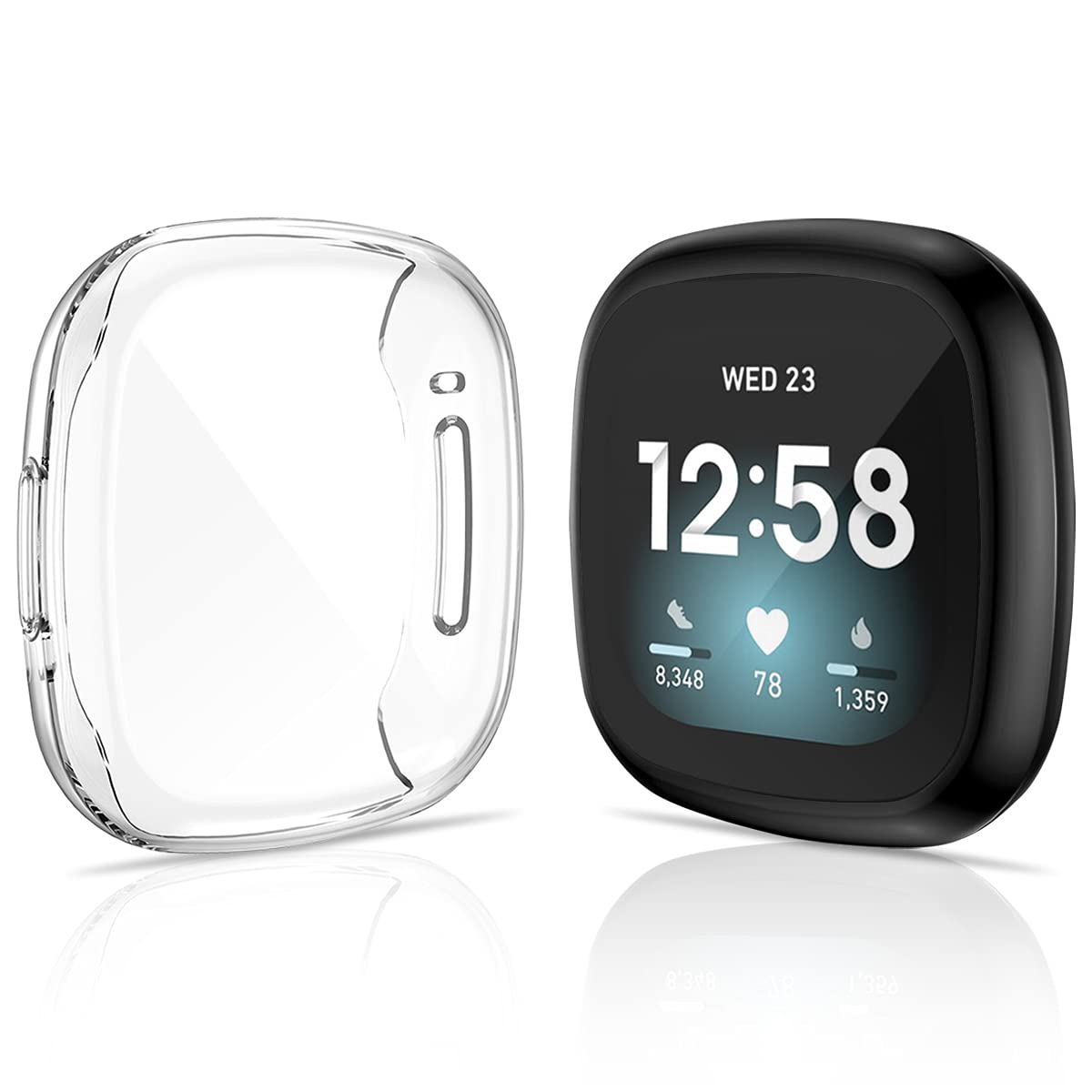 KIMILARcompatible with Fitbit Sense/Versa 3 Screen Protector, (2 Pack) TPU Plated Full Coverage Screen Bumper Cover Case Screen Protector compatible with Fitbit Sense/Versa 3, Clear+Black