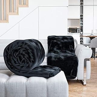 Rohi Blankets Bedspread Black Throw- Luxury Single Bed Fleece Throws Super Soft Fluffy Warm Faux Fur Solid Blanket 127x152cm