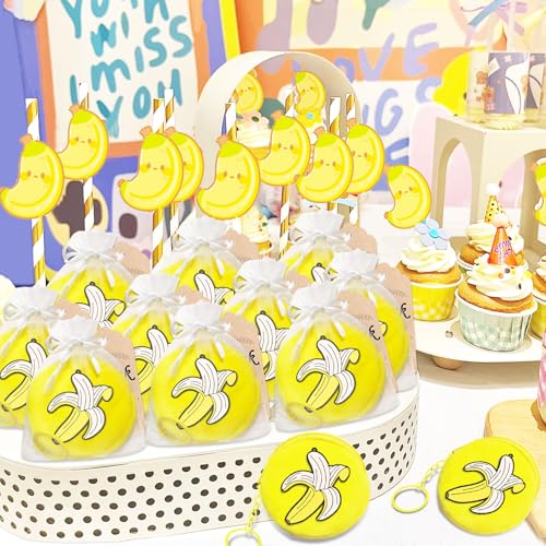 15 Pack Banana Coin Purse, Keychain Wallet Bag, Small Zipper Pouch, Party Favors for Fruit Themed Party, Baby Shower, Birthday, School Carnival Rewards, Travel, Classroom Prize3