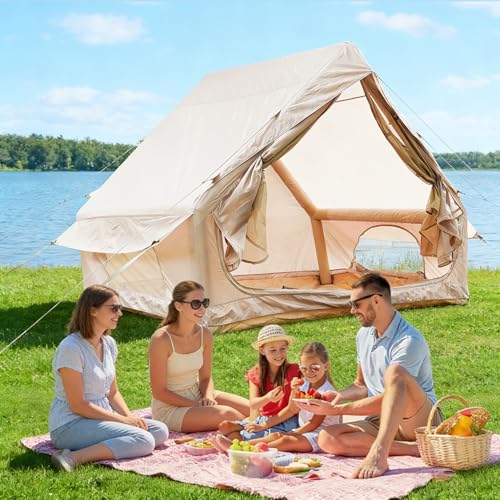 Carpa inflable para camping 4-6 personas beige miniatura 3
