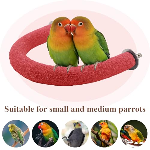 Image of Hypeety U Shaped Parrot Perch Wood Bird Cage Stand for Grinding Mouth Claw | Quartz sands, rough-surfaced, fits most cages, easy to install, promotes foot exercise, for parakeets cockatiels conure , red