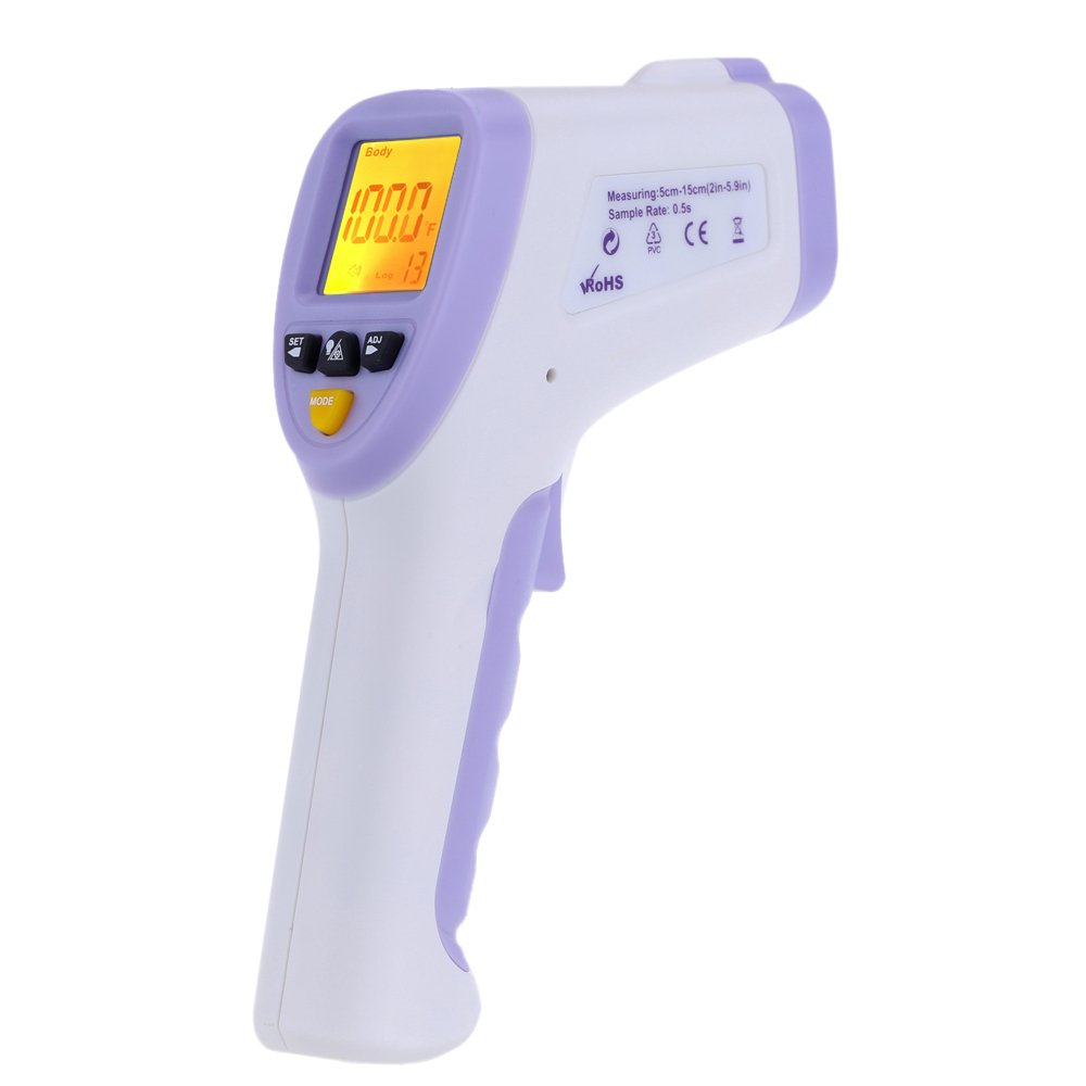 Termómetro infrarrojo sin contacto para medir la temperatura corporal y de la piel, termodetector digital con pantalla LCD inteligente retroiluminada y puntero láser, adecuado