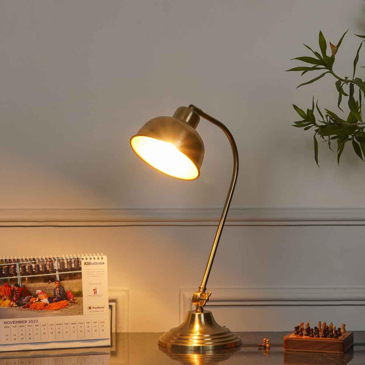 KAPOOR LAMP SHADES Harvard Single Light Study Table Lamp in Brass Finish Desk Lamp for Study, Office & Reading (Bulb Included)-image-36