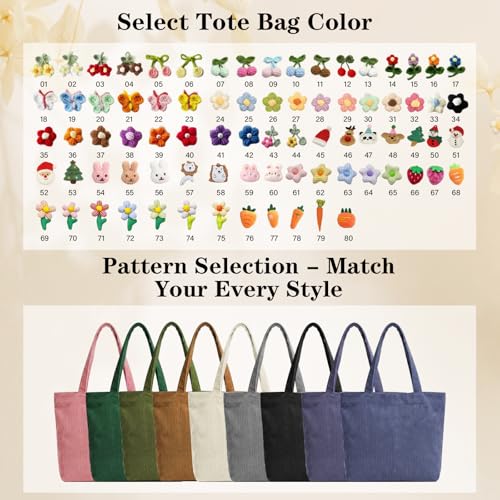 Bolso Tote de Pana Personalizado para Mujer con Flor y Cierre miniatura 4