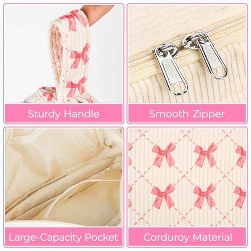 Image of WOBAGMEN Cute Pencil Case,Large Corduroy Zippered Pencil Case Pouch, aesthetic Pencil Bag with Compartments, Pencil Pouch School Supplies (HY-corduroy pc-pink bow)