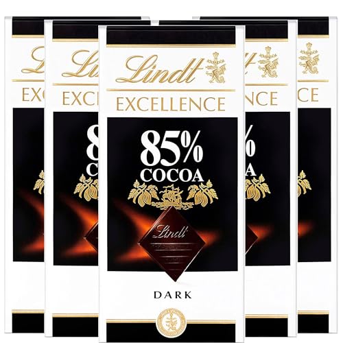 Lindt Chocolate EXCELLENCE 85%, tableta de chocolate puro, chocolate negro aromático, extrafino, delicado e intenso, 100g, pack de 5 unidades