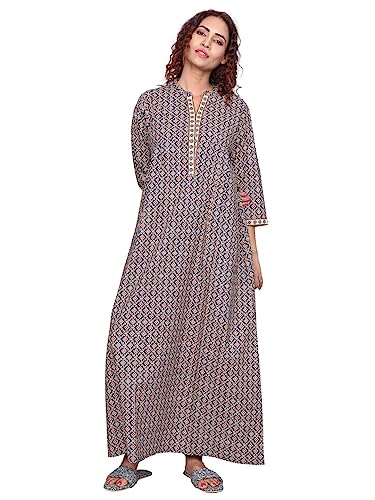 Image of Evolove Women's Cotton Long Maxi Night Gown Nighty Dress with Pocket, Super Soft Comfortable (LNG-Cotton-2)