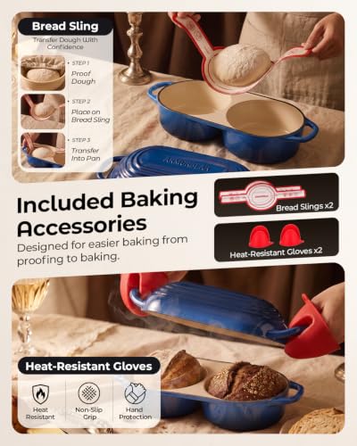 Image of Mini Double Dutch Oven for Sourdough, Enameled Cast Iron Bread Pan, Blue