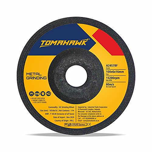 Image of TOMAHAWK 4 inch Metal Grinding Abrasive Wheel for Angle Grinders, Pack of 10pcs 100.x6.0x16mm - Black (10) (50) | Heavy Duty & Durable Build | Ideal for Home, DIY & Professional Use