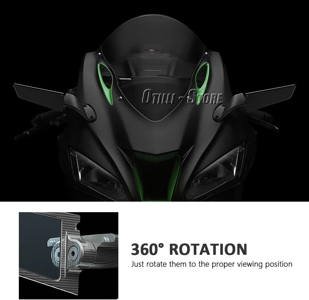 Compatible with Kawasaki Ninja 1000 ZX-10R(2019-2025)/ ZX-10RR(2017-2025) Motorcycle Side Mirrors with LED Turn Signal Light Aluminum Blue Lenses Rearview Mirrors