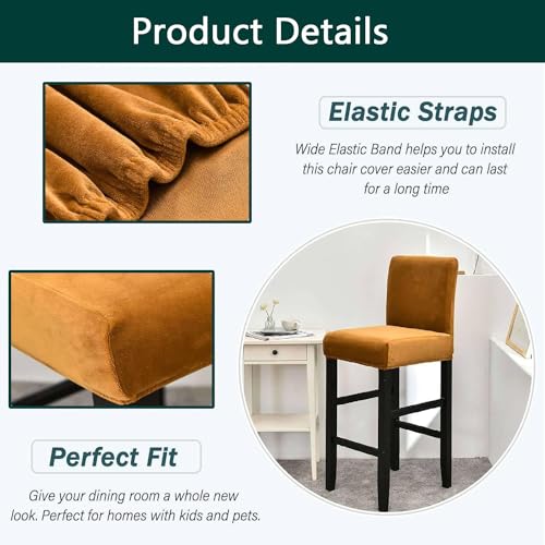 Fundas de terciopelo marrón para taburetes de bar con respaldo, pack de 2 unidades lavables 4