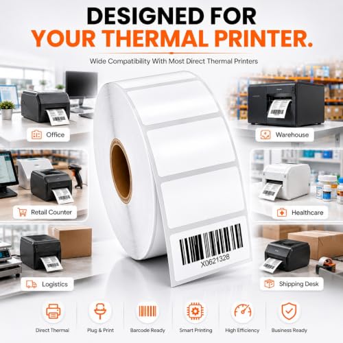 Image of Shreyans Direct Thermal Labels (Pack of 10, 38mm x 25mm - 500 Labels /Roll) - Non Tearable, Scratch Free, Water Proof & Non Fade Stickers with Permanent Marking - 9000 Labels