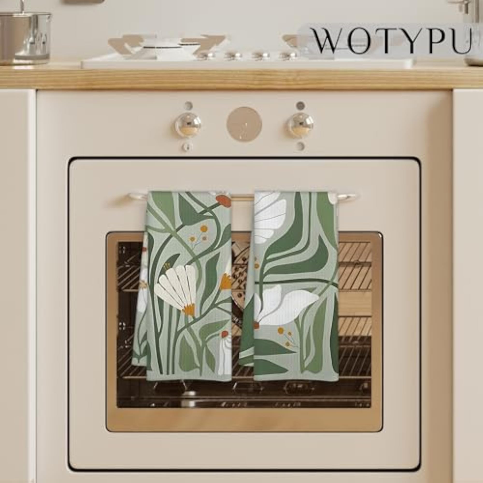 Abstract Boho Sage Green Floral Kitchen Towels