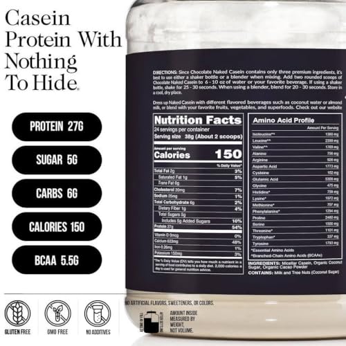 Image of NAKED Casein - 2Lb Micellar Chocolate Casein Protein - Bulk, NSF Certified, GMO-Free, Gluten Free, Soy Free, Preservative Free - Stimulate Muscle Growth - Enhance Recovery - 24 Servings