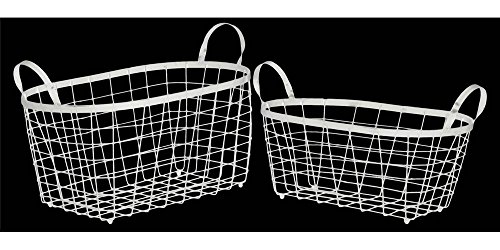 Urban Trends Metal Rectangular Wire Basket with Handles and Mesh Body Coated Finish (Set of 2), White