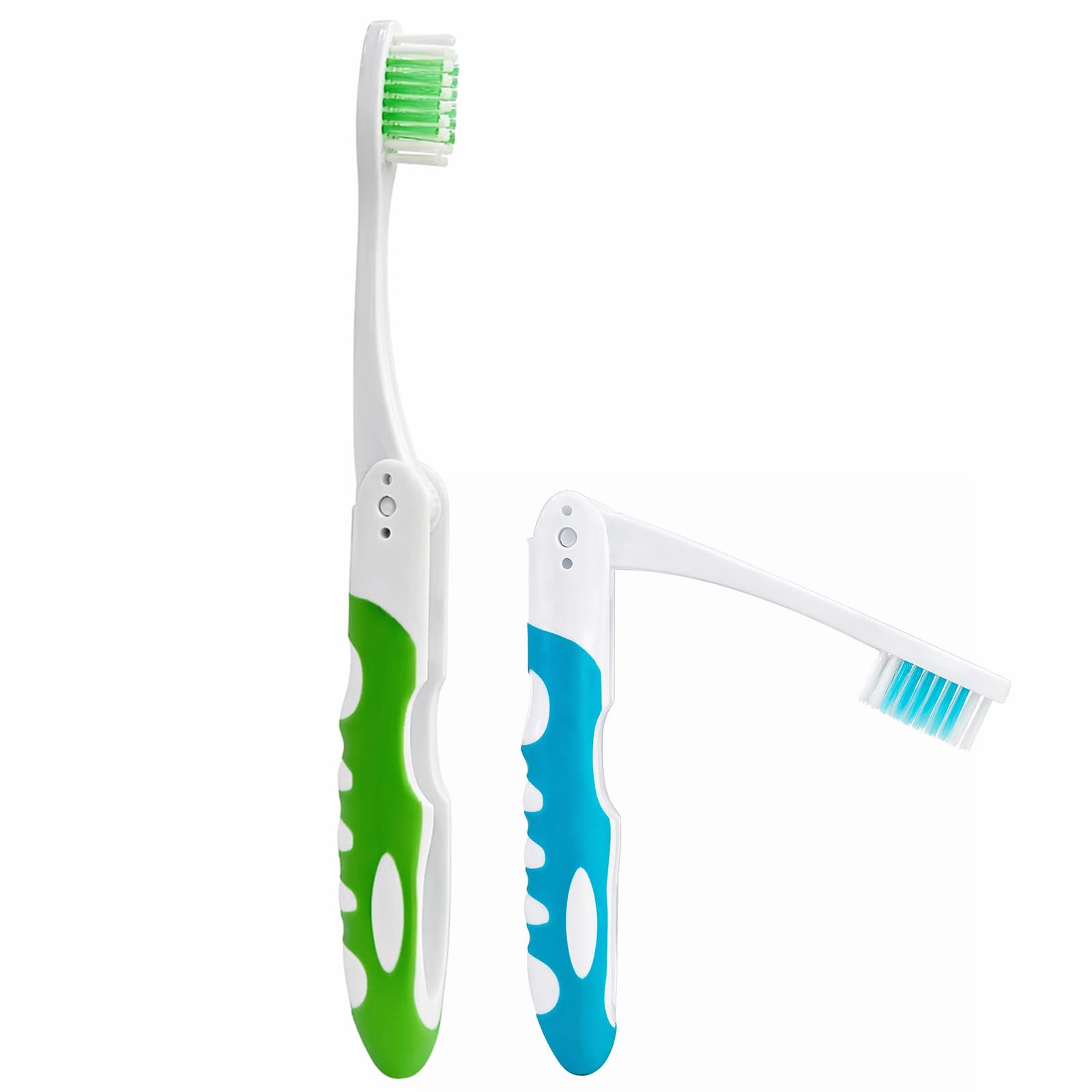 2Pcs Folding Toothbrush, Portable Travel Toothbrush Set, Lightweight Soft Tooth Brush for Travel, Camping, Hiking, Office (Green & Blue)