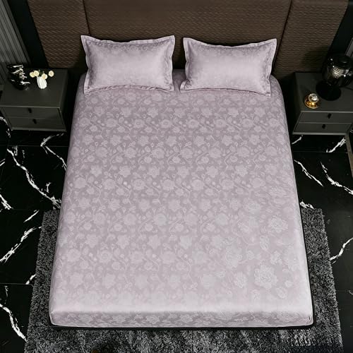 Image of Story@Home Long Staple Premium Cotton Compact Yarn Feel Glace Cotton Flatsheet Floral Printed King Size Double Bed Bedsheet with 2 Pillow Cover (108 inchx108 inch, Lilac) 500TC