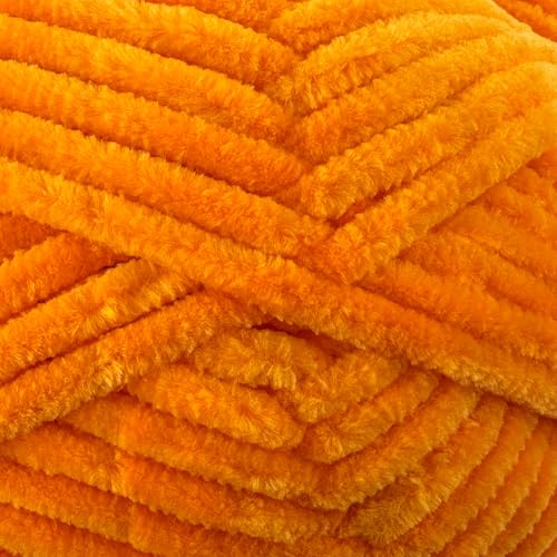 Image of Cuddly Velvet Chenille Yarn, Super Soft Fluffy Bulky for Knitting Crocheting Blanket Amigurumi, Durable for Shedding, 100 Gram (3.53 Ounces) 109 Yards (100 Meters) (Orange) (3 Skeins)