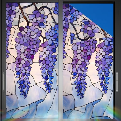 Image of Nuxovilar Sparkle Blue Purple Wisteria Flower Window Film 17.7x39.4 PVC