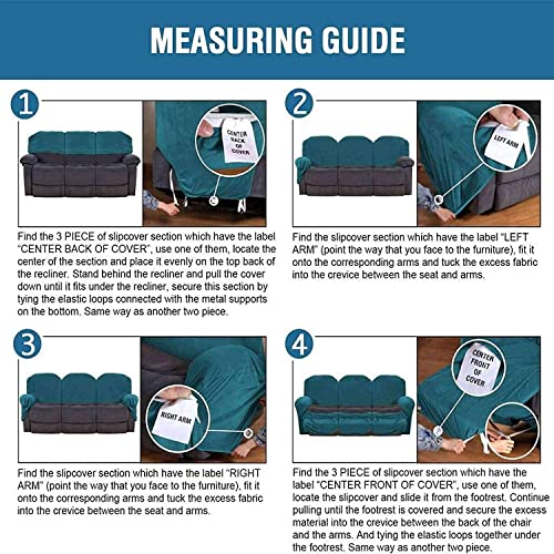 Stretch Velvet 1 2 3 Seat Recliner Sofa Cover Pet Dog Kid Solid Color Sofa Covers Relax Lounger Slipcovers Couch Towel Armchair Covers (Color : E, Size : 3Seater 8-Piece) #TOP5