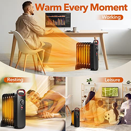 Oil Heater, 700W Fast Heating Oil Filled Radiator Heater With Auto Thermostat, Overheat Protection, Portable Space Heater With 2 Heat Settings, Quiet & Durable Oil Heater For Indoor, Office, Home #TOP7